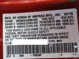 2005 HONDA ELEMENT LX ORANGE 2.4L VTEC AT 2WD A17517